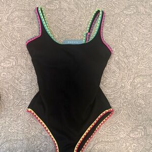 NWT Black One Piece Swimsuit with Neon Accents